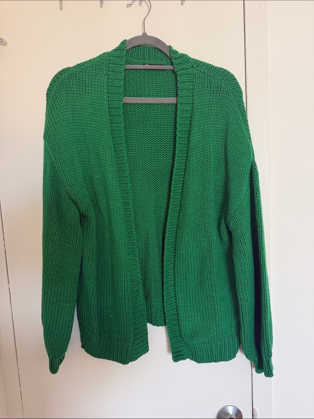 Open-Front Green Knit Cardigan Sweater for Women